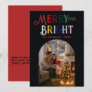Merry & Bright Colourful Christmas Photo Holiday Card
