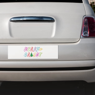 Merry & Bright Colourful Christmas Tree Festive Bumper Sticker