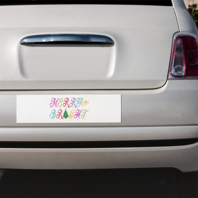 Merry & Bright Colourful Christmas Tree Festive Bumper Sticker (Creator Uploaded)