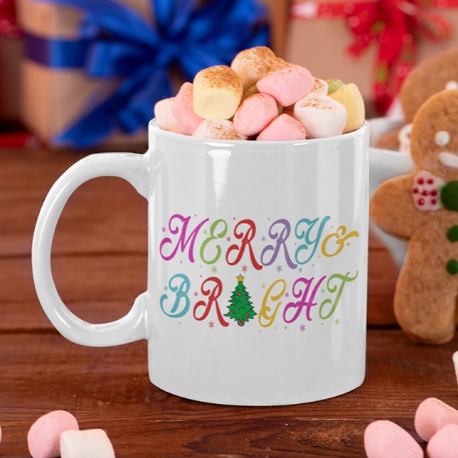 Merry & Bright Colourful Christmas Tree Festive Coffee Mug (Creator Uploaded)