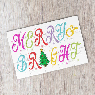 Merry & Bright Colourful Christmas Tree Festive Jigsaw Puzzle