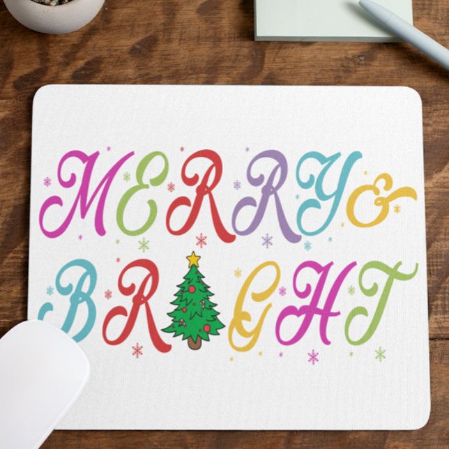 Merry & Bright Colourful Christmas Tree Festive Mouse Pad (Creator Uploaded)