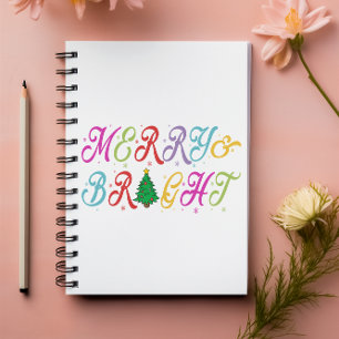 Merry & Bright Colourful Christmas Tree Festive Notebook