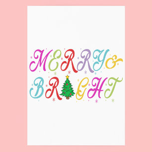 Merry & Bright Colourful Christmas Tree Festive Poster