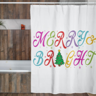 Merry & Bright Colourful Christmas Tree Festive Shower Curtain
