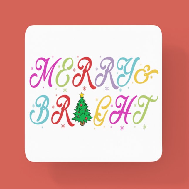 Merry & Bright Colourful Christmas Tree Festive Square Paper Coaster (Creator Uploaded)