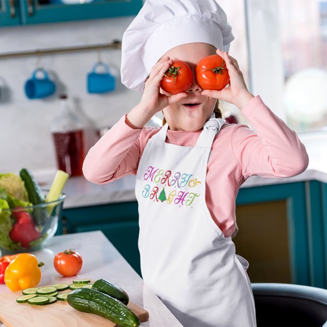Merry & Bright Colourful Christmas Tree Kids Apron (Creator Uploaded)