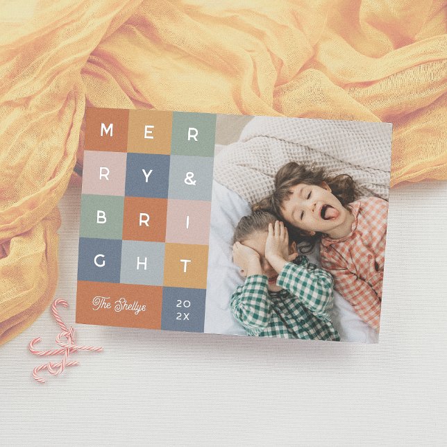 Merry & Bright Colourful Modern Christmas Photo Foil Holiday Card (Creator Uploaded)