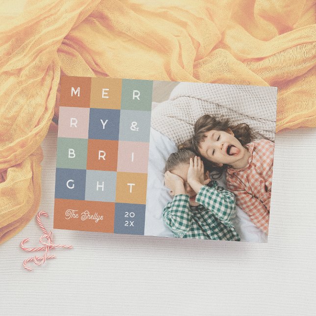 Merry & Bright Colourful Modern Christmas Photo Holiday Card (Creator Uploaded)