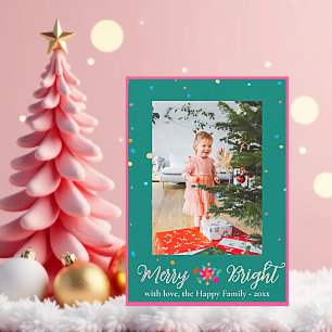 Merry Bright Colourful Photo Christmas  Holiday Card