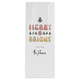 Merry & Bright Colourful Retro Groovy Christmas Wine Gift Bag