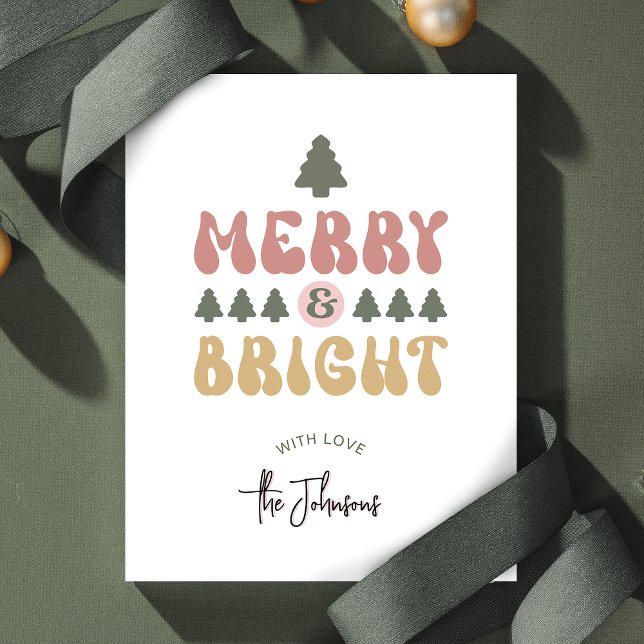 Merry & Bright Colourful Retro Non-Photo Christmas Holiday Card (Fun and colorful Merry & Bright Christmas Card that is sure to impress)