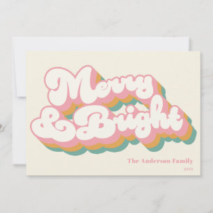 Merry & Bright Colourful Retro Typography Non Phot Holiday Card