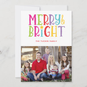 Merry & Bright Colourful Stripes Photo Christmas Holiday Card