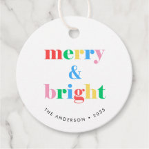 Merry & Bright Colourful Typography Christmas Gift