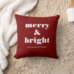Merry & Bright Custom Christmas Holiday Red Cushion