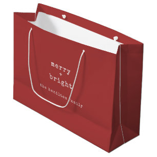 Merry + Bright Custom Family Name Christmas Large Gift Bag