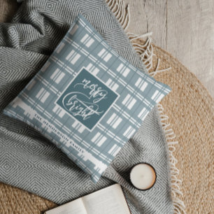 Merry & Bright   Custom Family Name   Green Plaid Cushion