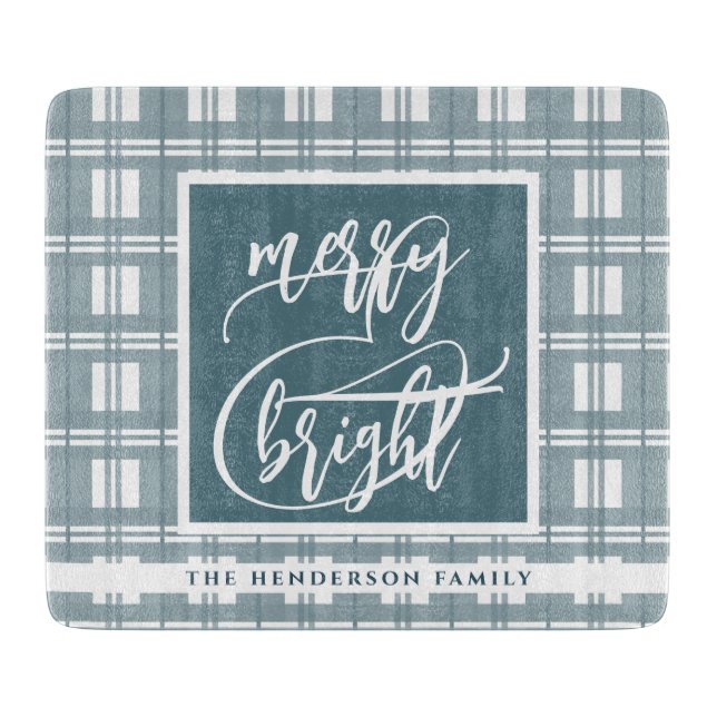 Merry & Bright | Custom Name | Mint Green Cutting Board (Front)