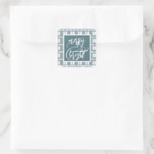 Merry & Bright Custom Name Mint Green Square Sticker