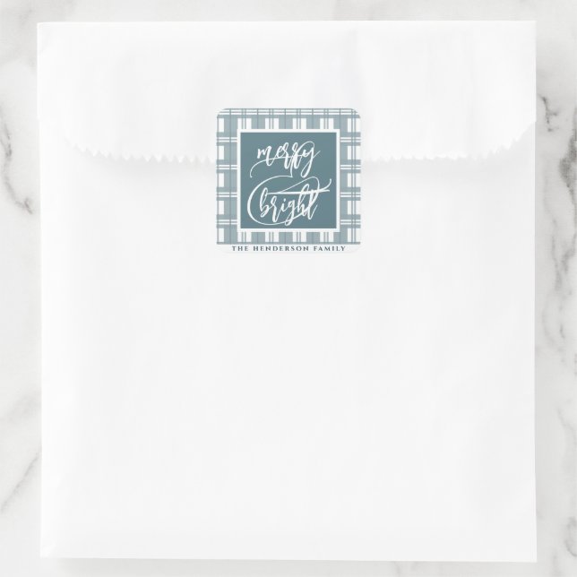 Merry & Bright | Custom Name | Mint Green  Square Sticker (Bag)
