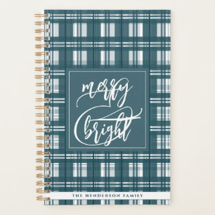 Merry & Bright   Custom Name   Plaid Mint Green  Planner