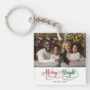 Merry & Bright Custom Photo Double-Sided Holiday Key Ring