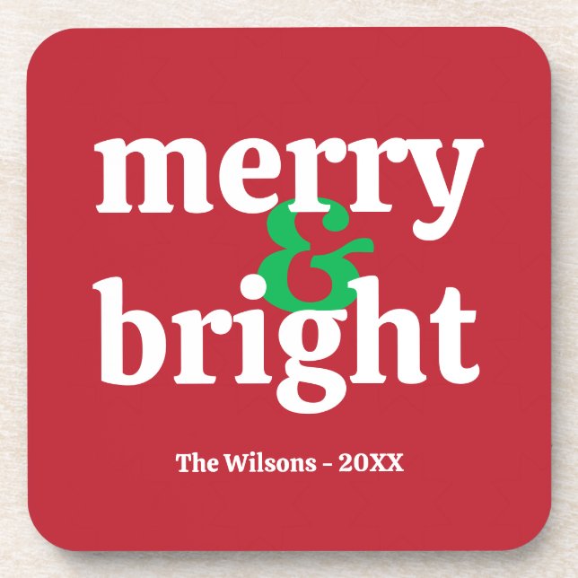 "Merry & Bright" Customised Christmas Coaster (Front)