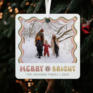 Merry & Bright Cute Christmas Photo Retro Colorful Metal Tree Decoration
