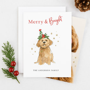 Merry & Bright Cute Doodle Dog Christmas Holiday Card
