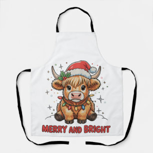 Merry & Bright Cute Highland Baby Cow Christmas Apron