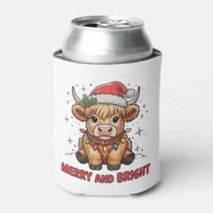 Merry & Bright Cute Highland Baby Cow Christmas Can Cooler