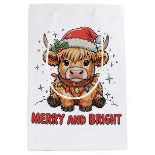 Merry & Bright Cute Highland Baby Cow Christmas Medium Gift Bag