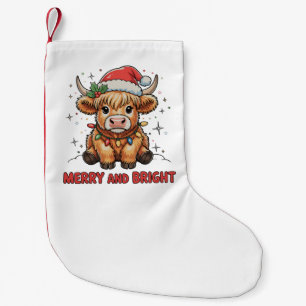 Merry & Bright Cute Highland Baby Cow Christmas Small Christmas Stocking