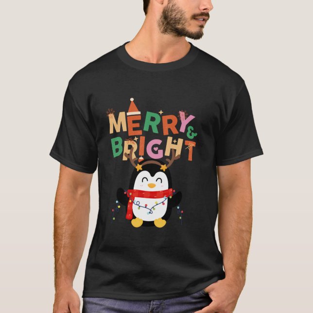 Merry Bright Cute Penguin Funny Xmas Christmas Boy T-Shirt (Front)