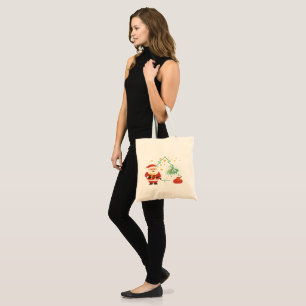Merry & Bright Cute Santa Christmas Gift Tote Bag