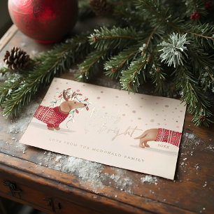 Merry & Bright   Dachshund Dog Christmas Sweater Foil Holiday Card