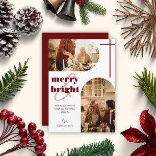 Merry & Bright Dual Arch Family Christmas Photo Holiday Card