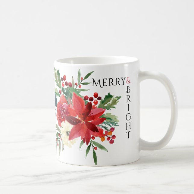 Merry Bright Elegant Poinsettia Floral Christmas Coffee Mug (Right)