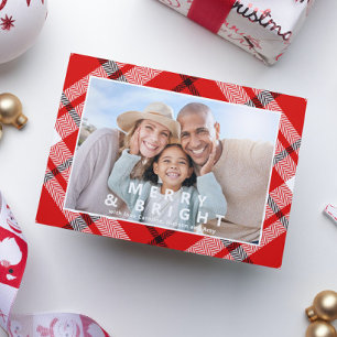 Merry & Bright Elegant Red Plaid Photo Christmas
