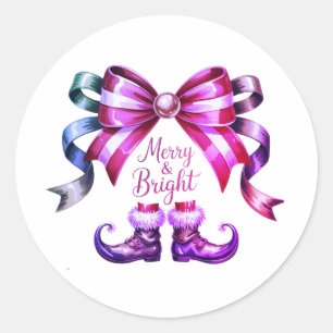 Merry & Bright Enchanted Bow & Elf Shoes Christmas Classic Round Sticker