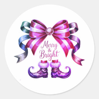 Merry & Bright Enchanted Bow & Elf Shoes Christmas Classic Round Sticker