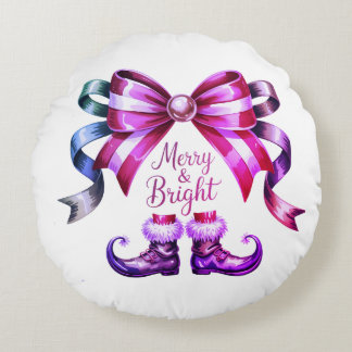 Merry & Bright Enchanted Bow & Elf Shoes  Round Cushion