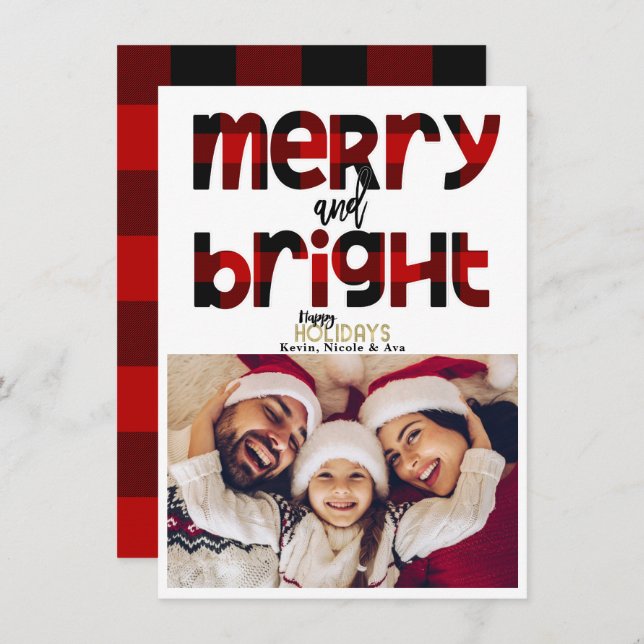 MERRY & Bright Family Christmas Holiday Photo Card (Front/Back)