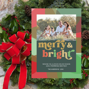 Merry Bright Family photo Colourful Modern Holiday Card