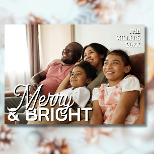 Merry & Bright Family Photo Elegant Light Gray Holiday Card