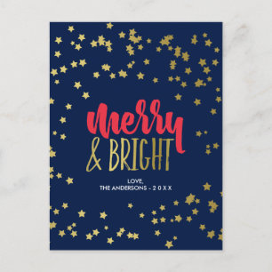 Merry & Bright   Faux Gold Stars Holiday Postcard