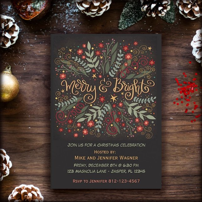 Merry Bright Festive Holiday Berries Christmas  Invitation (Creator Uploaded)