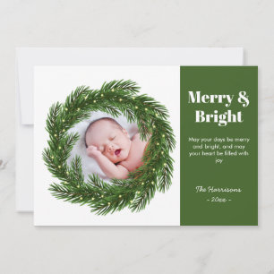 Merry & Bright Fir Tree Frame Photo Christmas Holiday Card
