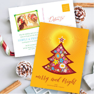 Merry & Bright Flowers Christmas Tree Postcard
